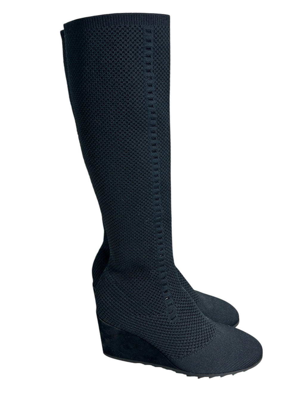 Eileen Fisher Kasana Black Knit Wedge Tall Boots Women’s Size 8 Comfort Pull-On - Picture 5 of 11